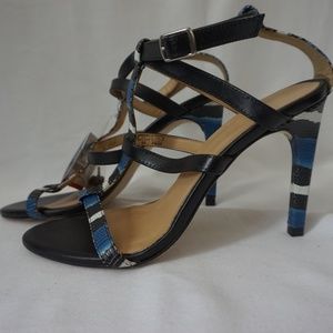 Zara Black Blue Snakeskin 4 inch heels Size 8 US